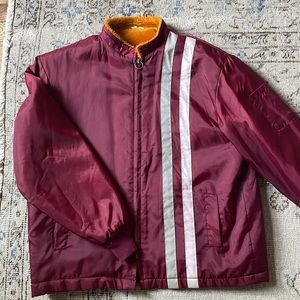 Mens Vintage Bomber Lined Faux Fur Winter Jacket Stripes Maroon Medium